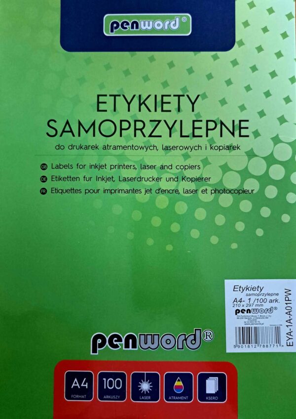 ETYKIETA SAMOPRZYLEPNA 1 etykieta o wymiarach 210x297mm
